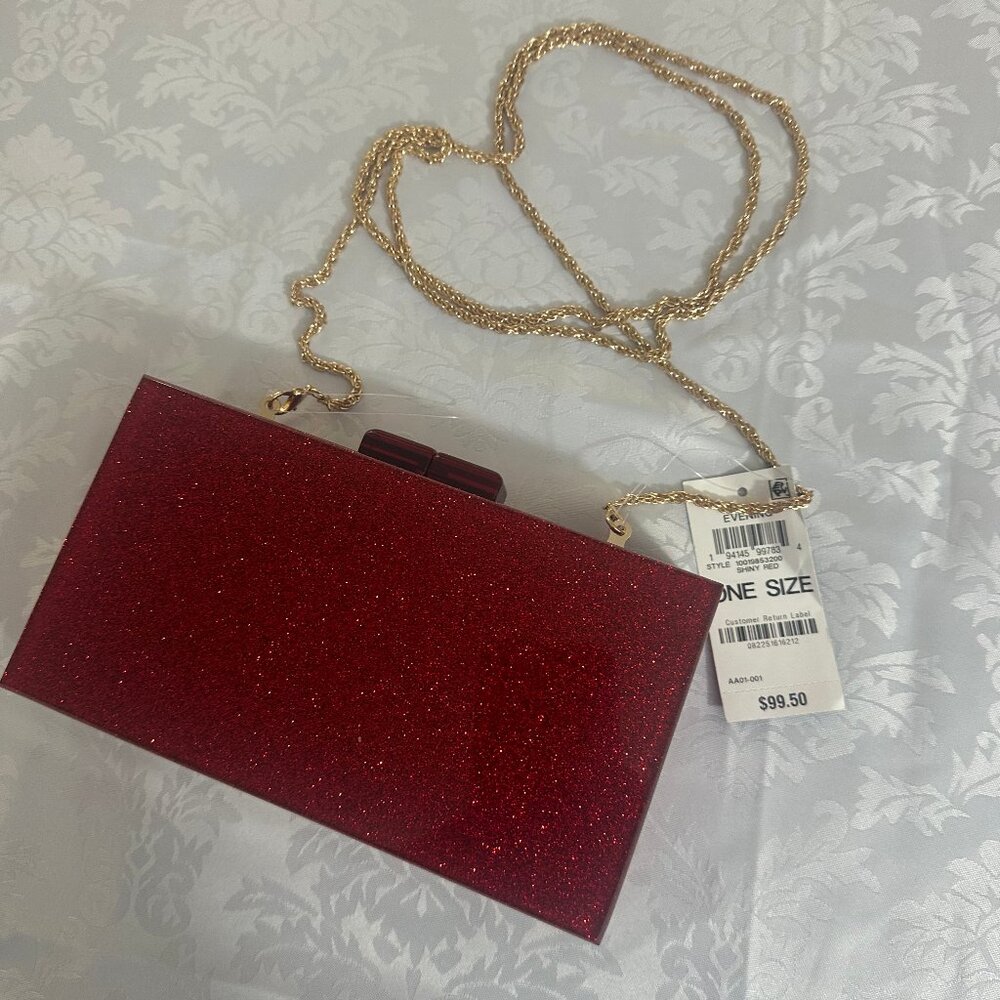 INC  RED Mini Acrylic Sparkle Clutch Crossbody